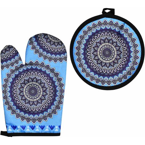 Cute Mandala Oven Mitts and Pot Holders Sets Purple Oven Gloves