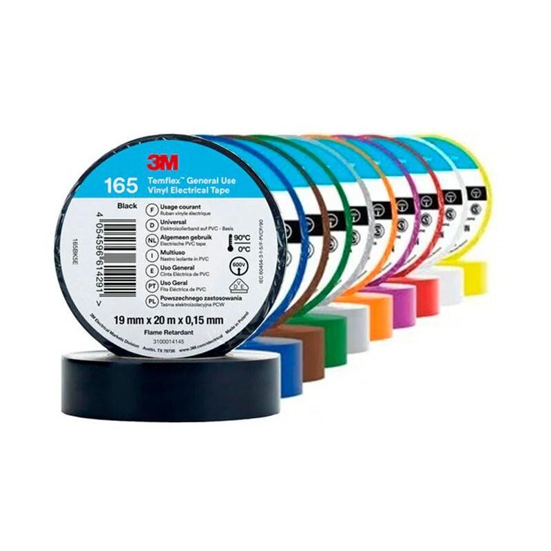 Image of Pack Multicolore 10 Nastri Isolanti Temflex 165 in PVC 19mm x 20m 3M 7100278675 Multicolore