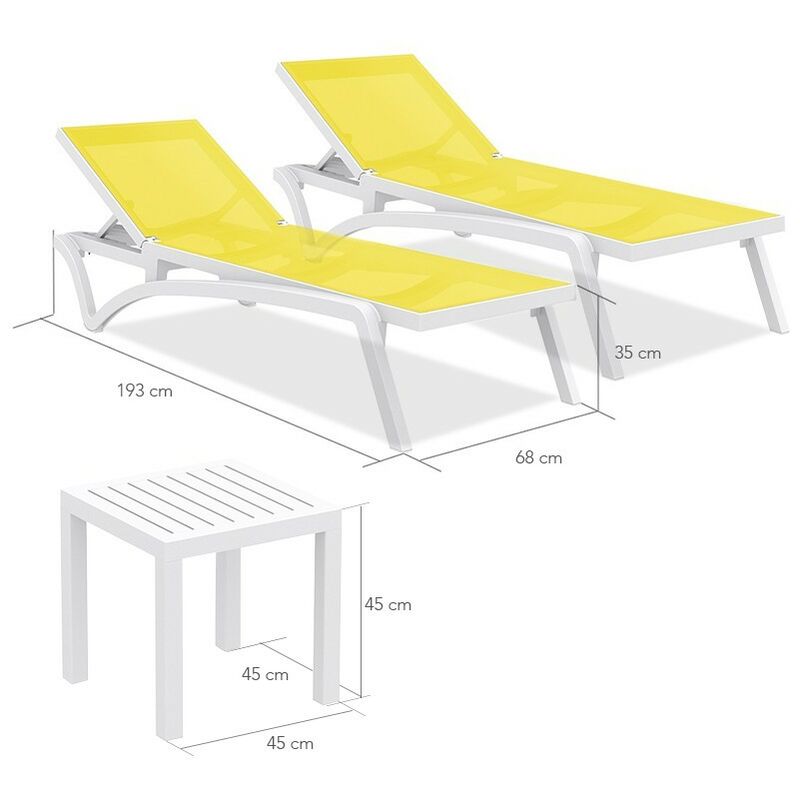 Poolstar - Pack mykonos + Lot de deux transats Blanc/Jaune & Table d'appoint