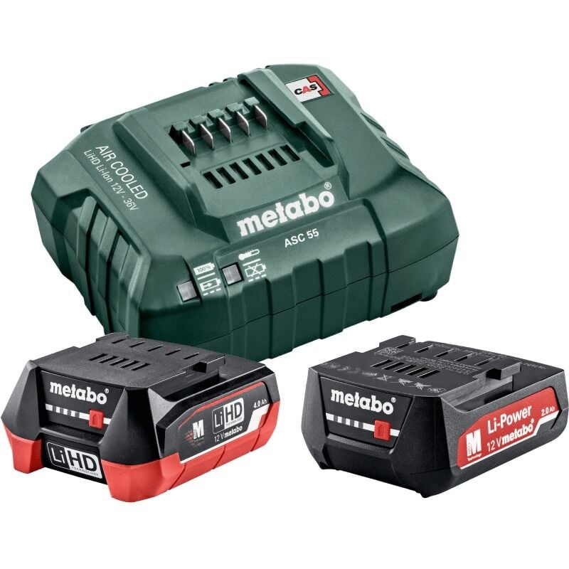 Pack énergie 12V batterie 4Ah + batterie 2Ah + chargeur Metabo 685302000 - Noir