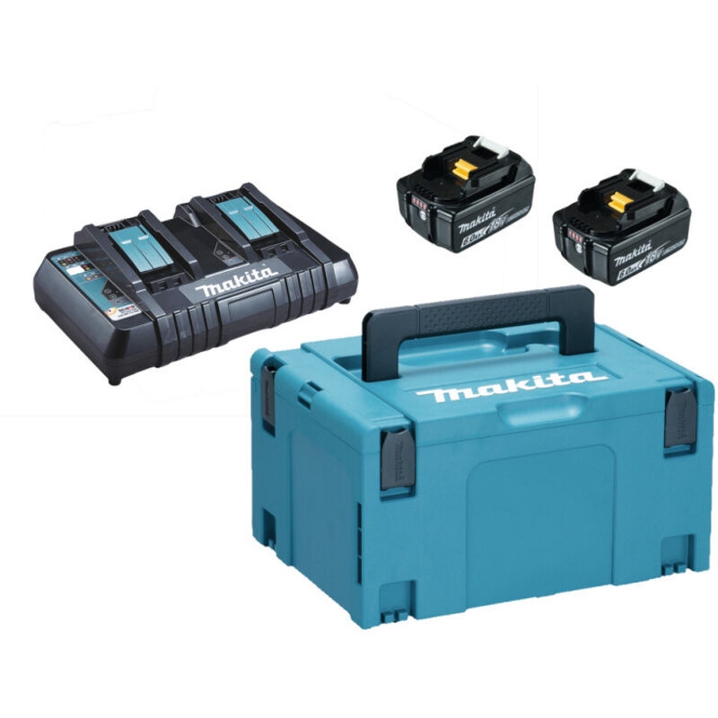 Makita - Pack énergie 18V Li-Ion 2 batteries BL1860B 6Ah + chargeur double DC18RD) en coffret makpac iii 198077-8