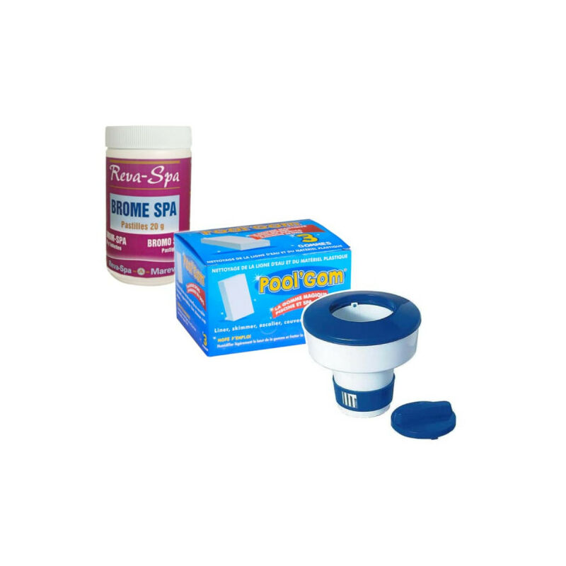 Mareva - Pack nettoyage pour spa - Brome - Doseur de chlore flottant - Gommes magiques