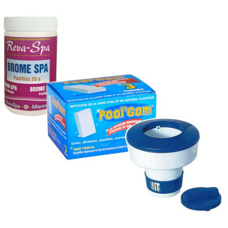 Pack nettoyage MAREVA pour SPA - Brome - Doseur de chlore flottant - Gommes magiques
