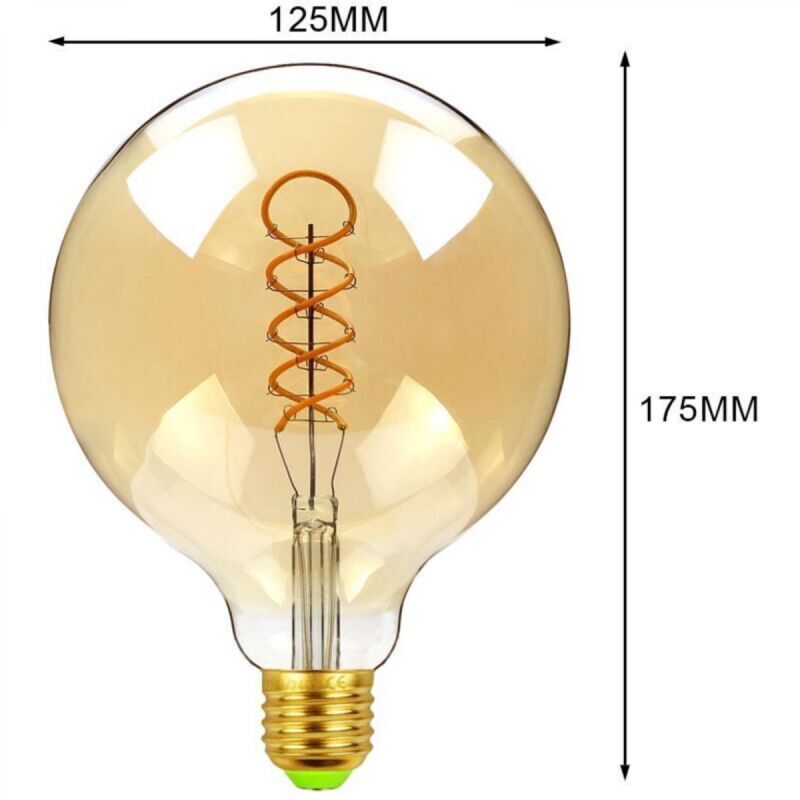 Pack of 1 E27 vintage shape LED filament bulbs G125 dimmable - 4W (equivalent to 40W) - Warm white 300lm - 2300K [Energy class G]