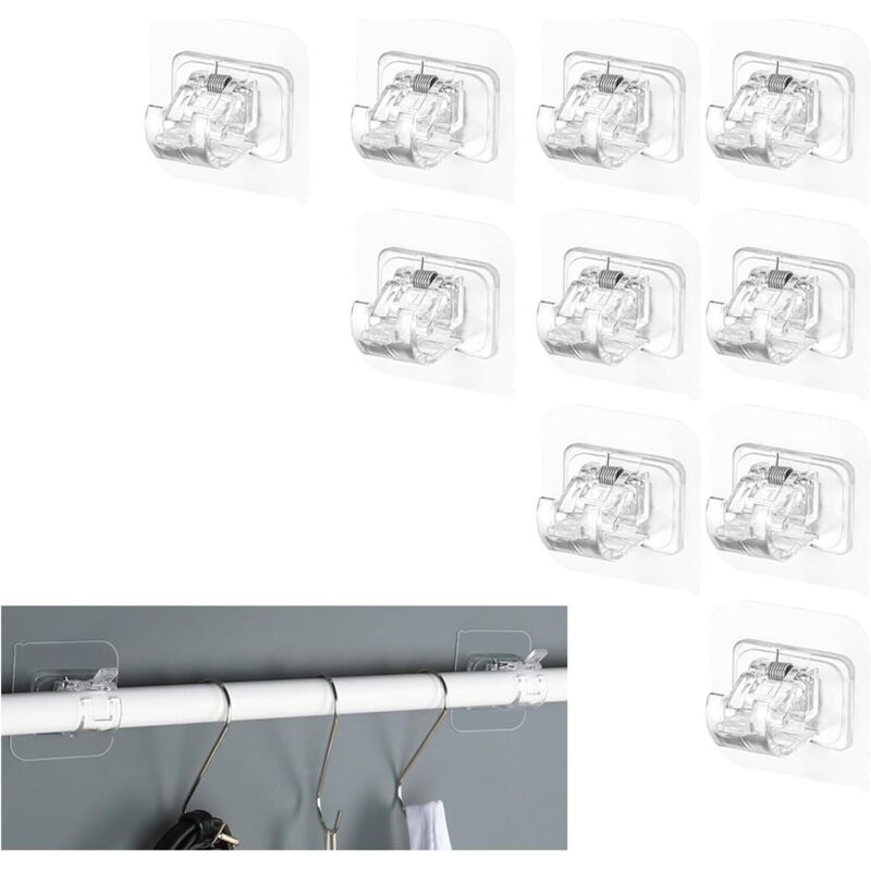 Largeight - Pack of 10 Adhesive Curtain Rods, Curtain Holder, Adhesive Hooks, Curtain Rod, Transparent Curtain Hooks, Self-Adhesive, No Drilling, for