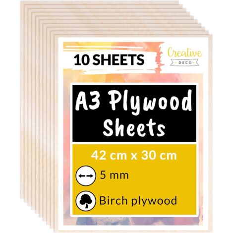 Pack of 10 Birch Plywood Sheets A3 – 420 x 300 x 5 mm