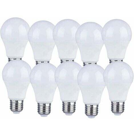 Pack of 10 E27 9W A60 LED Bulbs - Warm White Light 4000K - 806 Lumens