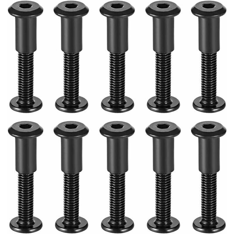 Pack of 10 fixing screws for 8 mm diameter holes, male M6 x 35 mm, belt buckle, leather and black carbon steel fixing bolts