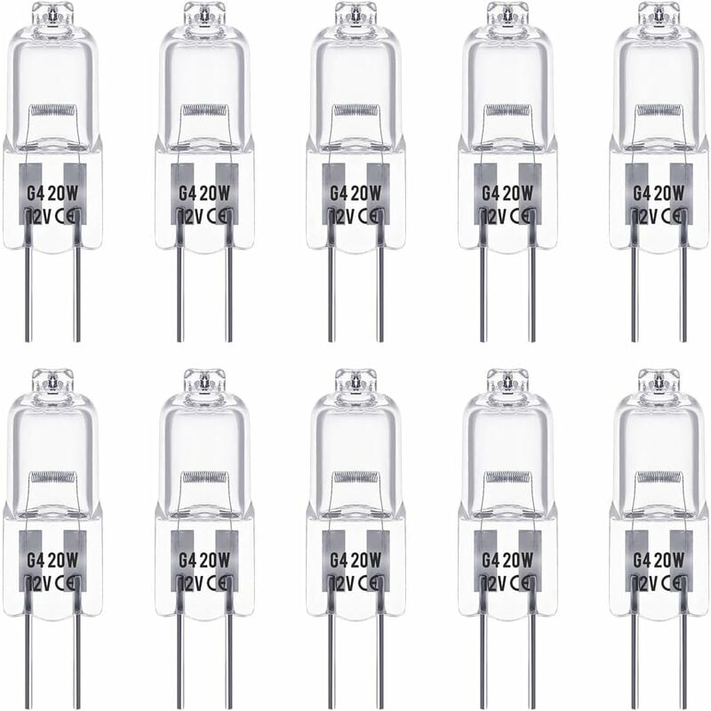 Mumu - Pack of 10 G4 12V 20W Warm White 3000K 350LM Dimmable Transparent Halogen Bulbs