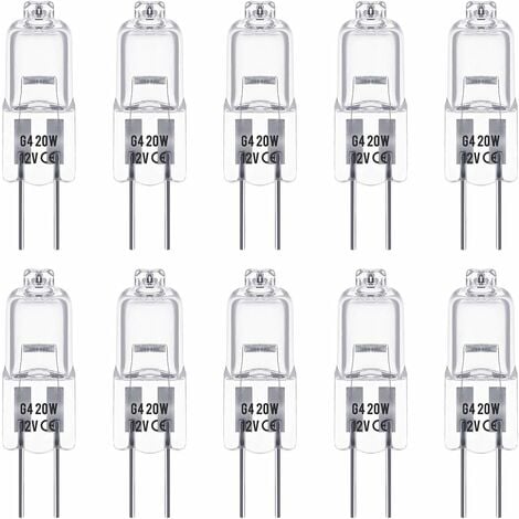 MUMU Pack of 10 G4 12V 20W Warm White 3000K 350LM Dimmable Transparent Halogen Bulbs