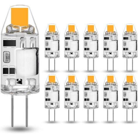 Pack of 10 G4 2 W LED bulbs - replaces 20 W halogen lamps - warm white 3000 K - 200 lm - 12 V AC/DC G4 - no flicker - dimmable [energy class F]
