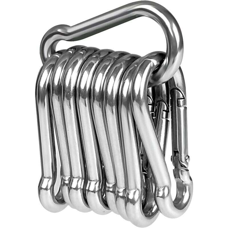 Pack of 10 heavy-duty 304 stainless steel carabiners, premium quality, 50 mm x 5 mm, stainless steel carabiner with ratchet closure for all types of
