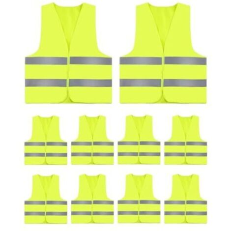 Pack of 10 High Visibility Reflective Safety Vests, Adult and Child Safety Vests, Car Safety Vests, Fluorescent Reflective Vests for Bicycles and Construction Sites