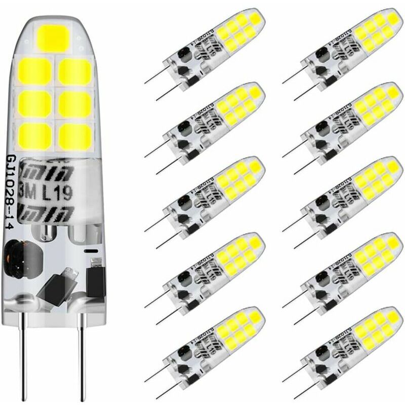 Pack of 10 Led G4 Cool White 6000K, Auting G4 3W Equivalent to 20W G4 Halogen Bulb, Non Dimmable, [Energy Class F]
