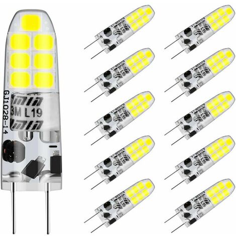 Pack of 10 Led G4 Cool White 6000K, Auting G4 3W Equivalent to 20W G4 Halogen Bulb, Non Dimmable, [Energy Class F]