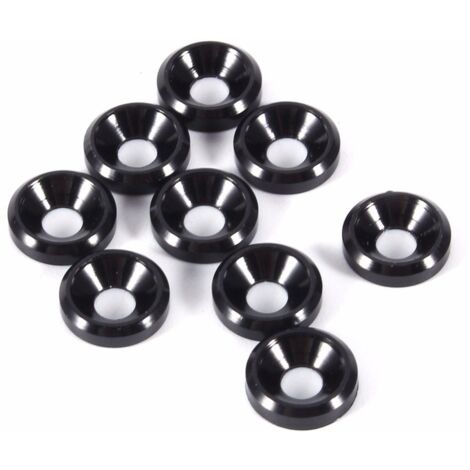 Pack of 10 M4 countersunk washers made of black anodized aluminum