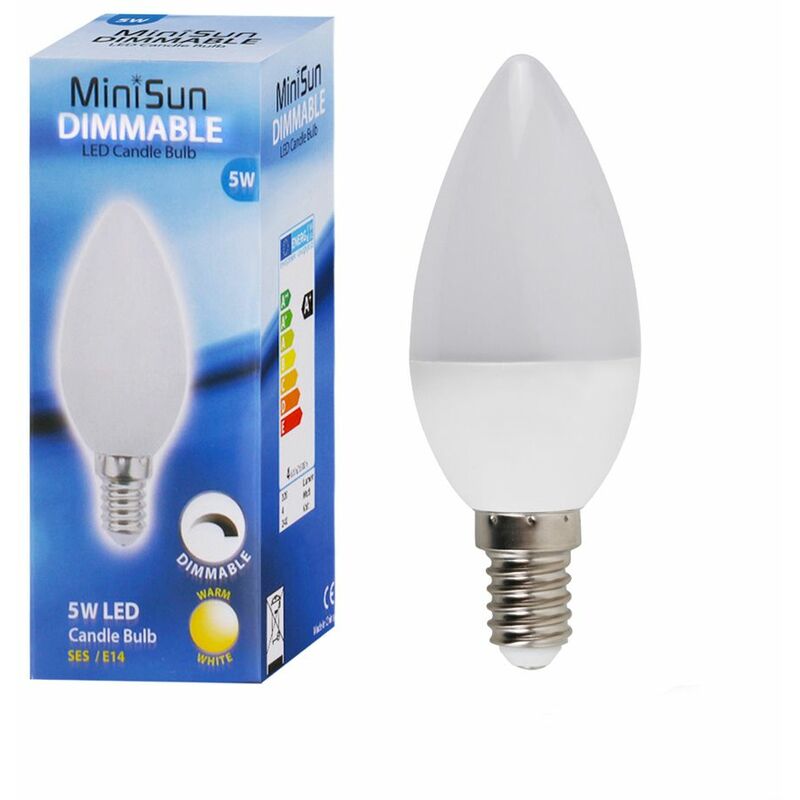 10 x High Power Dimmable LED SES E14 Frosted Candle Bulbs - Warm White