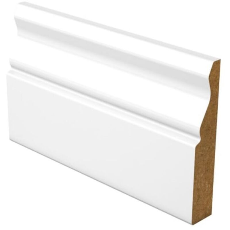 PACK OF 10 - Ogee Fully Finished Satin White Skirting - 18mm x 144mm - 4.2m Length