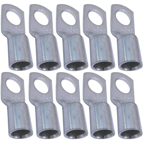 Pack of 10 Tubular Eyelet Electrical Crimp Terminals - Eye - Ø8mm - Uninsulated - for 25mm² Conductor - Electrical Wire Connector - Clamping - Silver Color NPTERBL