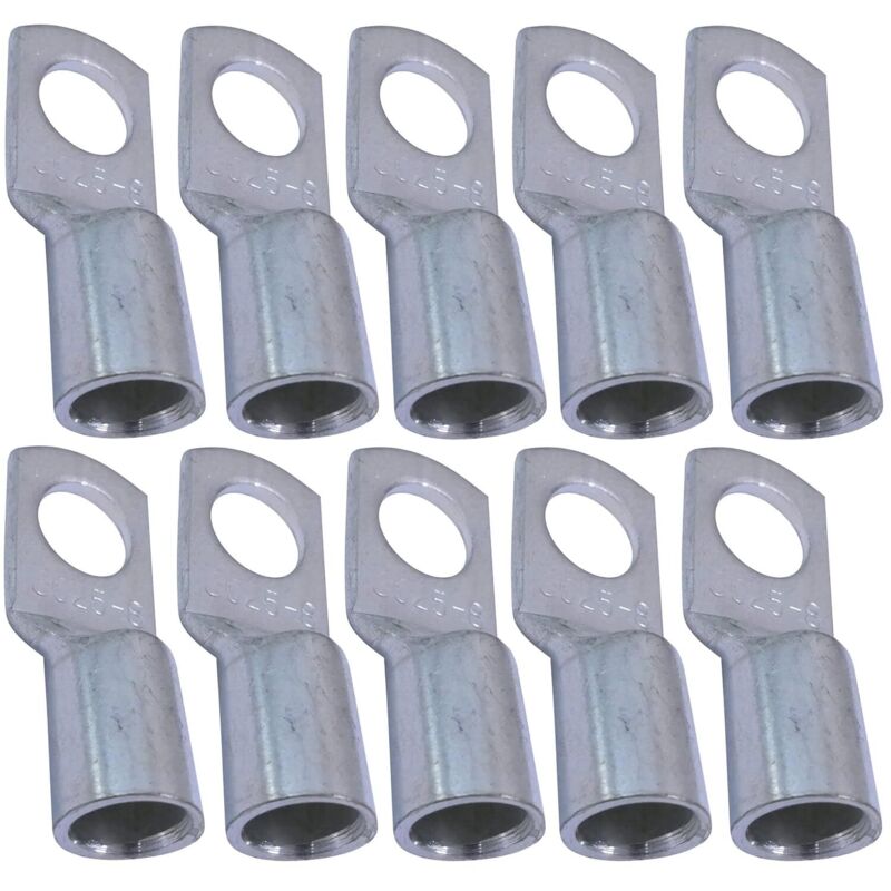 Tinor - Pack Of 10 Tubular Eyelet Electrical Terminals - Eye - Ø8mm - Non-insulated - For 25mm² Conductor - Electrical Wire Connector - Clamping -
