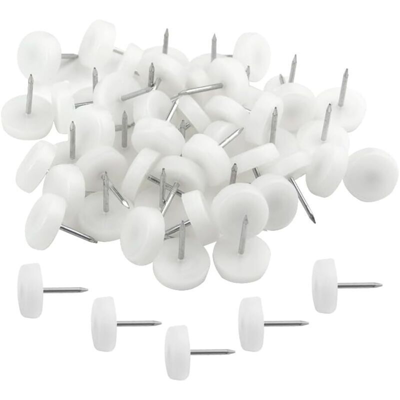 Pack of 100 16mm Nail-On Furniture Feet with Storage Box - Floor Protectors for Hardwood Furniture (16 x 5 x 20 mm) - White