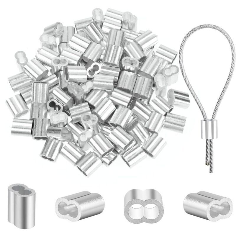 Pack of 100 2mm cable ties - 2mm aluminum crimp sleeves - Clamping sleeves - Cable ties - Aluminum - Crimp loop for wire rope