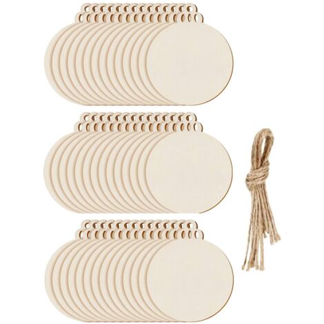 Pack of 100 Round Wooden Christmas Balls to Hang with String for Christmas Tree Decoration