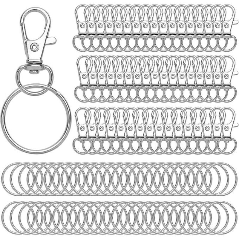 Pack of 100 stainless steel carabiners - DIY keychains - Carabiners with key rings