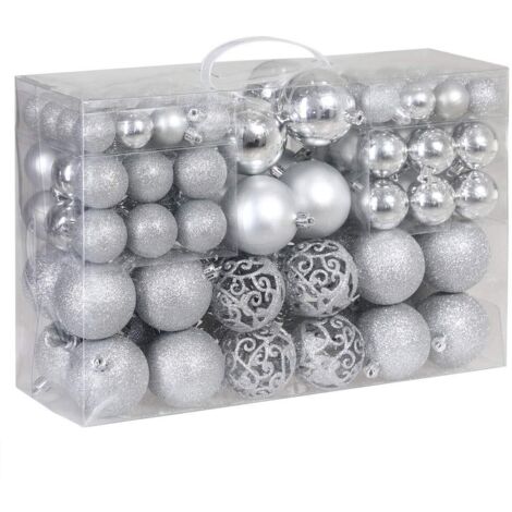 Pack of 100 Sturdy Plastic Christmas Balls Indoor Outdoor Christmas Decoration Tree Decoration Silver