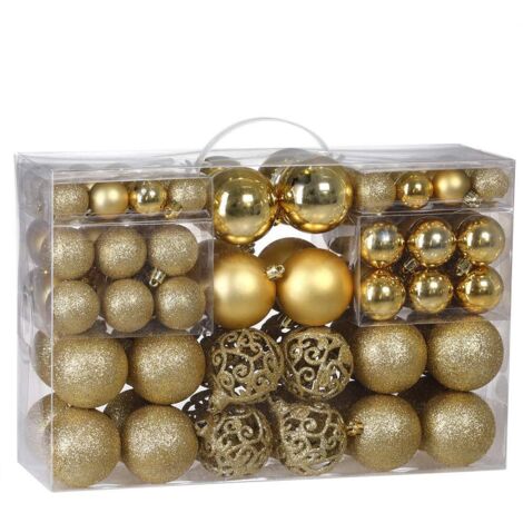 Pack of 100 Sturdy Plastic Christmas Balls Indoor Outdoor Christmas Decoration Tree Ornament Gold