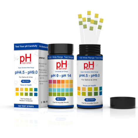 Pack of 100 universal pH test strips, full range from 0 to 14, rapid pH tests for urine, saliva, drinking water, laboratories, aquariums, gyms, swimming pools