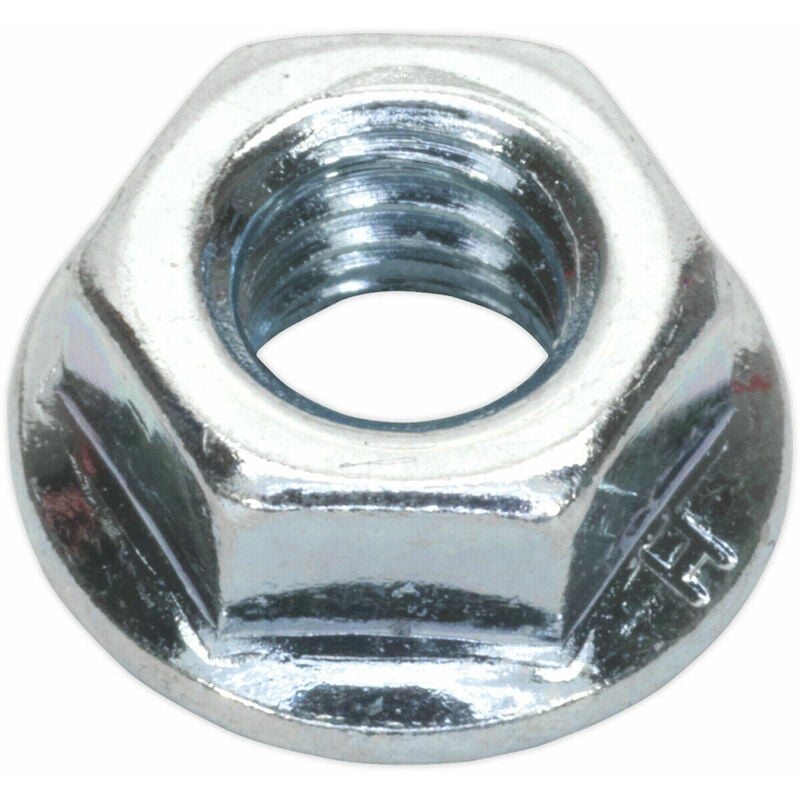 Pack of 100 Zinc Plated Serrated Flange Nut - 1.25mm Pitch - M8 - din 6923