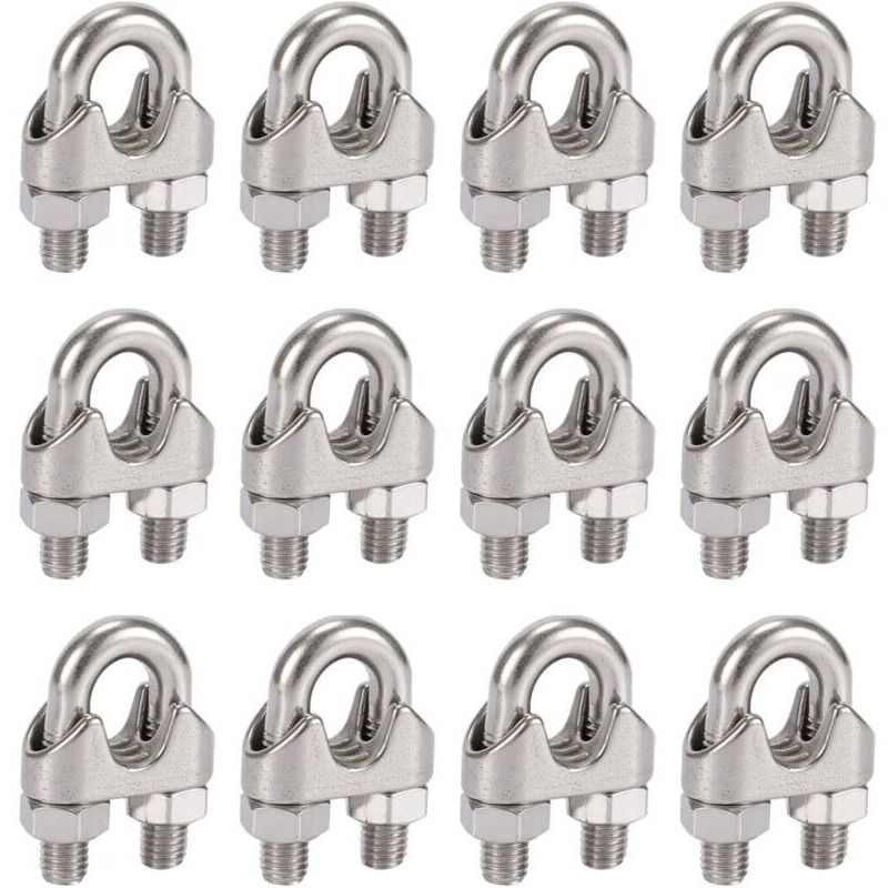Pack of 12 M5 304 stainless steel cable ties with duplex clips for clothesline, awning and fastening