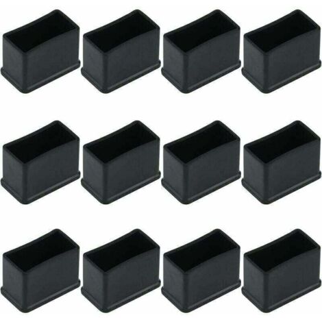 Pack of 12 rectangular protective rubber felt caps for table or chair legs - Black, 15 x 30 mm.
