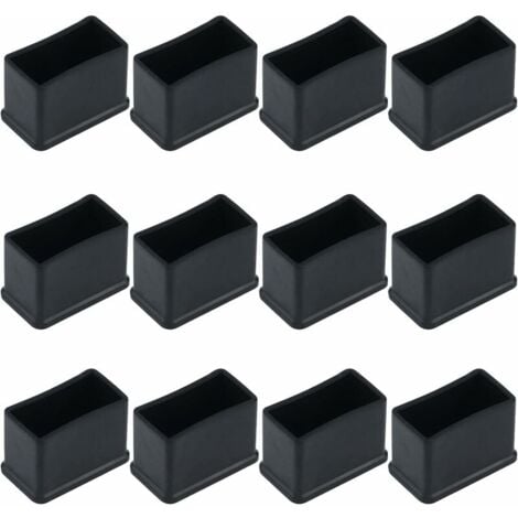 ROSEMARY Pack of 12 rectangular rubber felt protective caps for table or chair legs, black, 15 x 30 mm,