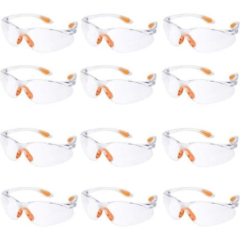 Pack of 12 safety glasses, work protective glasses with transparent anti-vaho lenses, protective glasses for gardening, laboratory and chemical use.