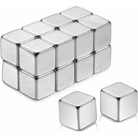 Pack of 16 Neodymium Cube Magnets Extra Strong Set for Glass Magnetic Boards Fridge Memo Board Whiteboard School Teacher Map Office with Storage Container Silver (10 x 10 x 10 mm)