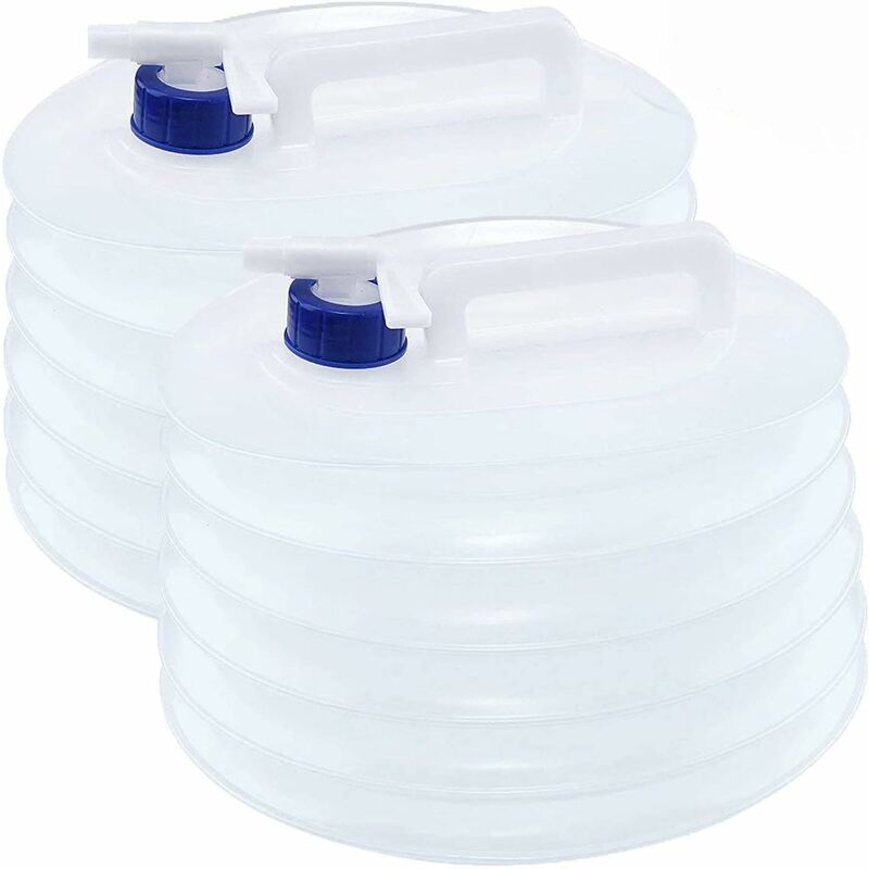 Pack of 2 10L collapsible water canisters with tap, round, food-safe (collapsible water container)