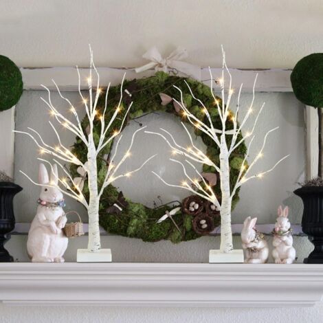 Pack Of 2 24 Led Light Birch Twig Tree Pre Lit Tree Decoration With 24 Light
