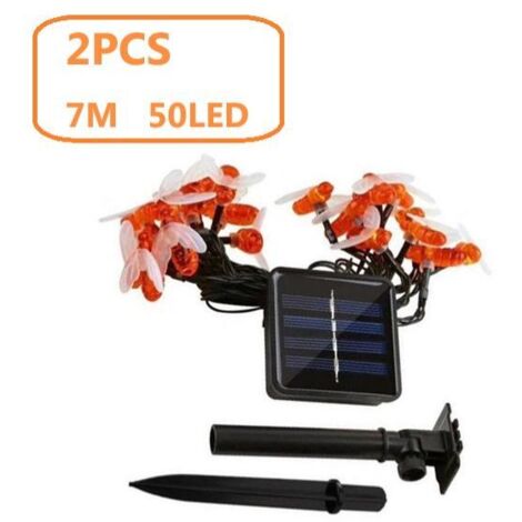 Pack of 2, 50 PCS LED Solar Garden Lights 7M 8 Modes Waterproof Outdoor Indoor Fairy Lights for Fence Lawn Patio Summer Party Christmas Holiday Warm Color