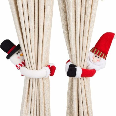 Pack of 2 curtain loops with Santa and snowman, creative curtain holder