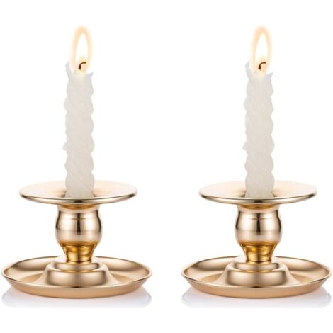 Pack of 2 gold-coloured brass metal candle holders, suitable for candles, candlesticks, tea lights and pillar candles - for windows and mantelpieces