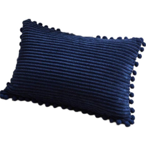 Soft Corduroy Striped Velvet Rectangle Decorative Throw Pillow Cusion for Couch, 12 inch x 20 inch, Navy Blue, 2 Pack