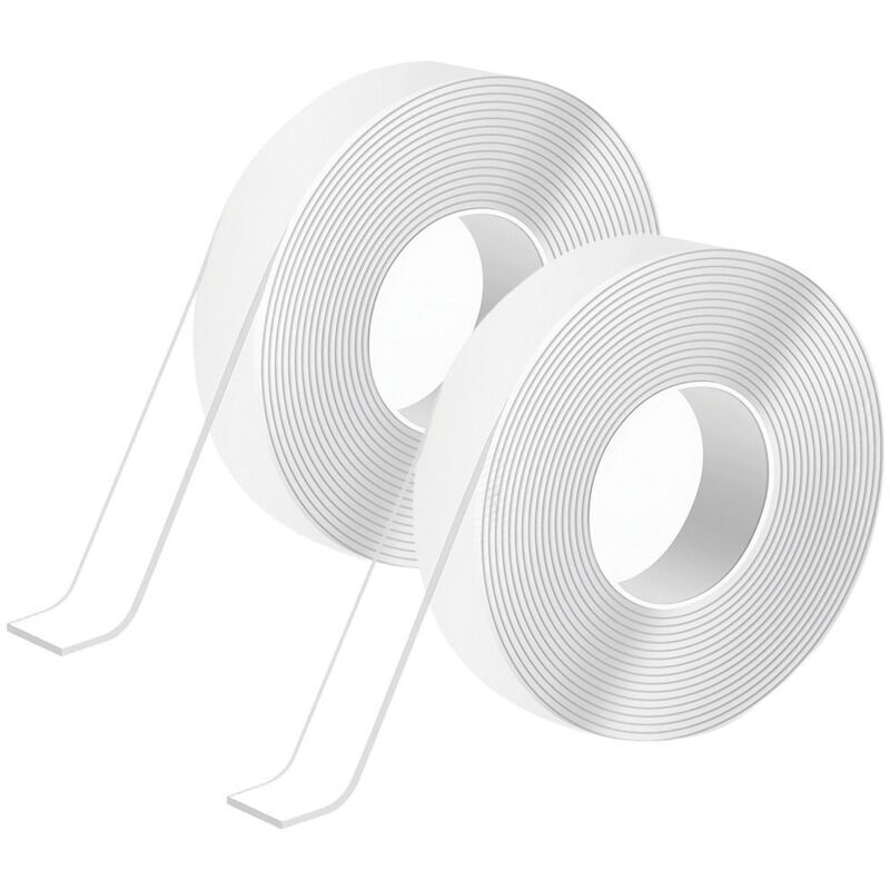 Pack of 2 nano adhesive tapes, transparent and residue-free, double-sided, strong hold, washable, high viscosity – 5 m x 3 cm