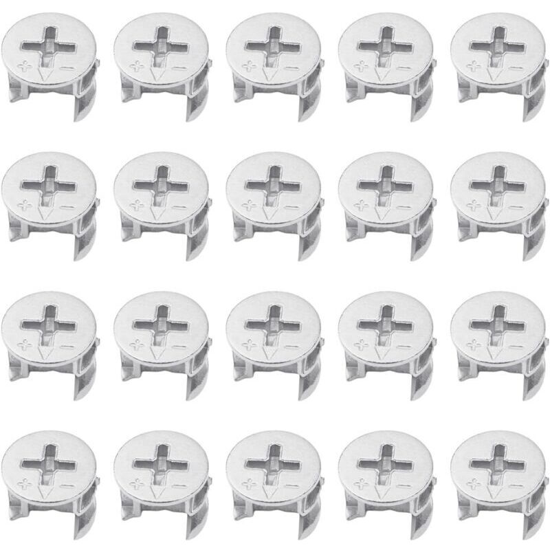 Pack of 20 cam locks for furniture connectors, eccentric nuts, cam nuts, fixing screws for panels, suitable for wooden boards with a thickness of