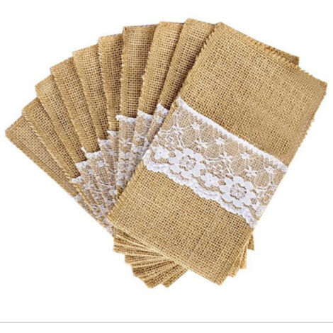 Pack of 20 Cutlery Holder Bag Burlap Tooth Pouch Tableware Fork Jute Vintage Table Decoration Wedding Party Supplies Christmas Baptism Jute Bow,B