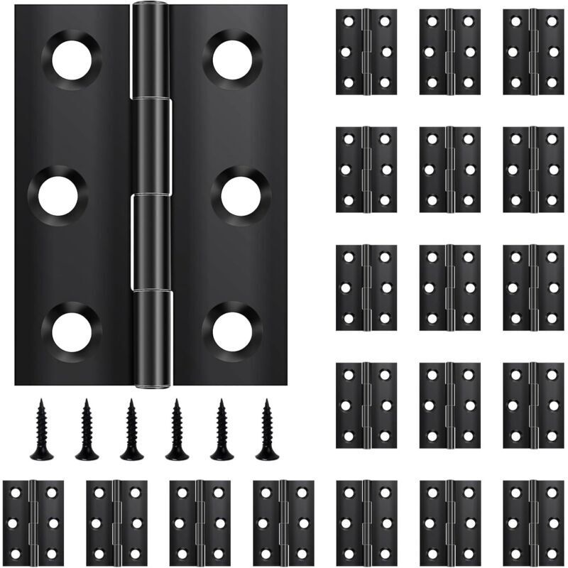 Pack of 20 folding hinges, 44 mm × 31 mm, black stainless steel hinge, piano hinge, small hinge, door hinge for doors, windows, cabinets with 120