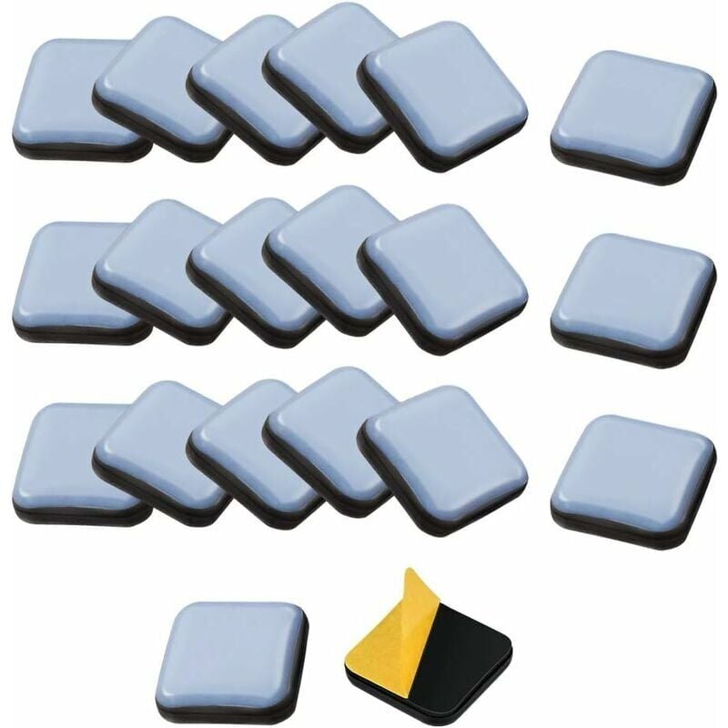 Pack of 20 self-adhesive furniture glides, 30 x 30 mm, square Teflon glides for chair, sofa, desk, table, armchair