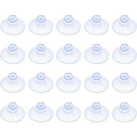 Pack of 20 small transparent plastic suction cups, without hook, 20 mm