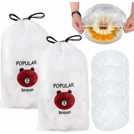 Pack of 200 Food Storage Bags, Resealable Elastic Lids for Food Storage, Food Storage Bags, PE Stretch Film